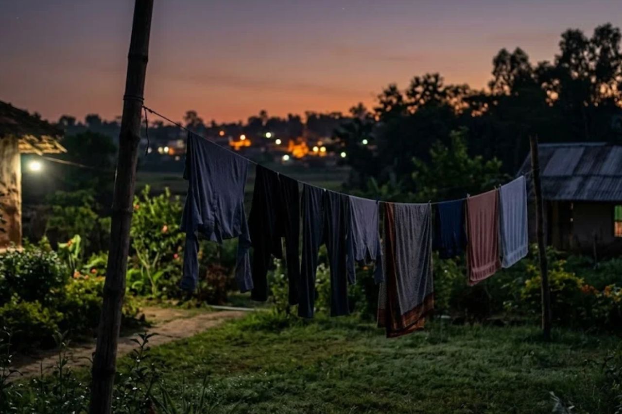 Linge laissé dehors après le coucher du soleil