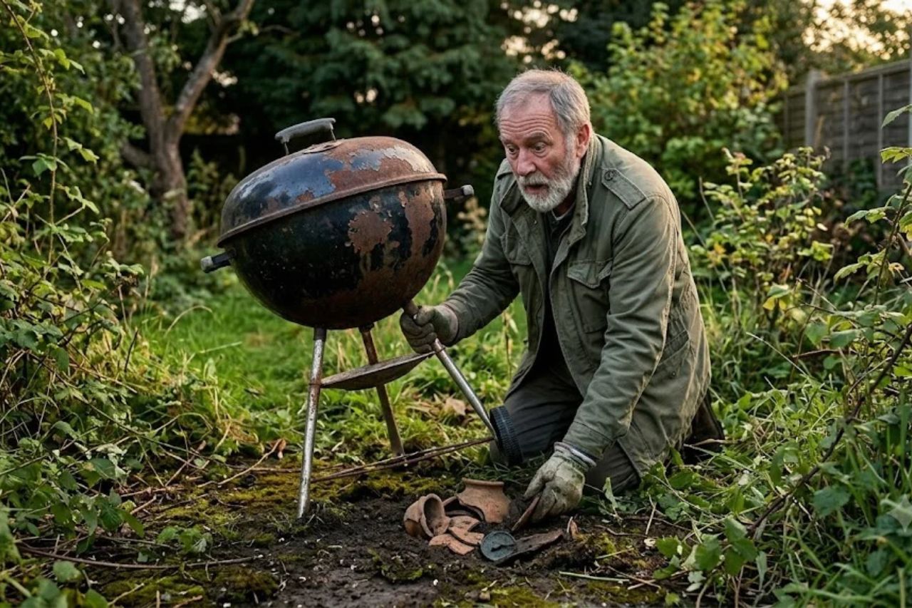 Il retrouve son vieux barbecue au fond du jardin